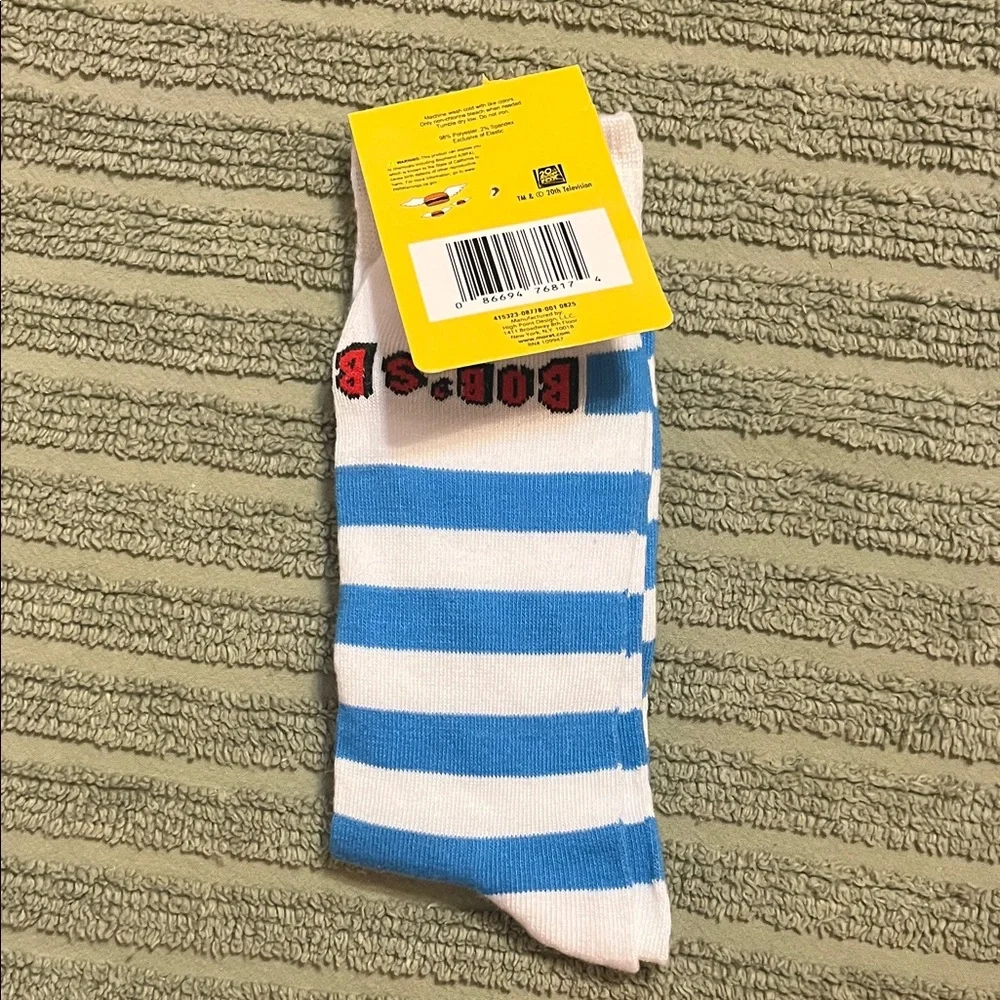 Blue & White Striped Bob's Burgers Crew Socks with Character Graphic